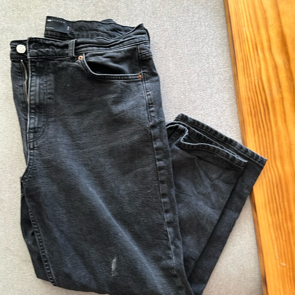ASOS DESIGN high rise stretch 'slim' straight leg jeans in washed black